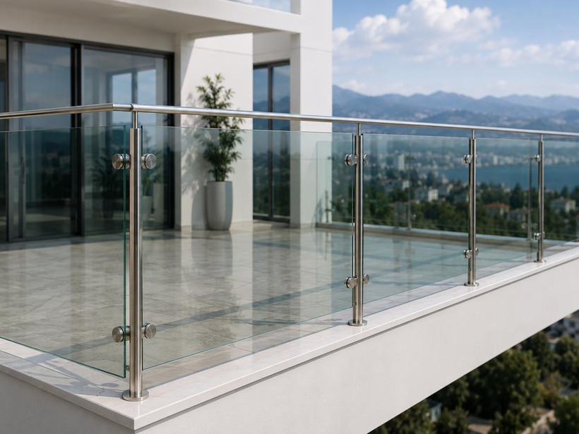 Glass balustrade enclosing a residential balcony