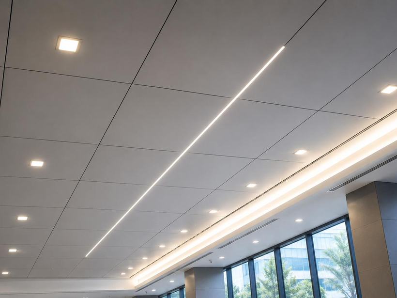 Aluminium composite panel false ceiling in a commercial interior