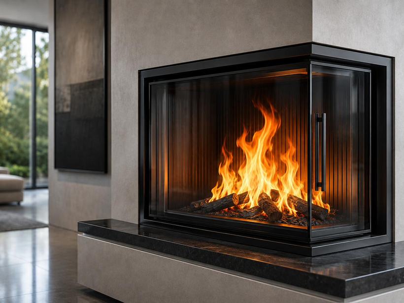 Fire rated glazing installed to a fireplace enclosure